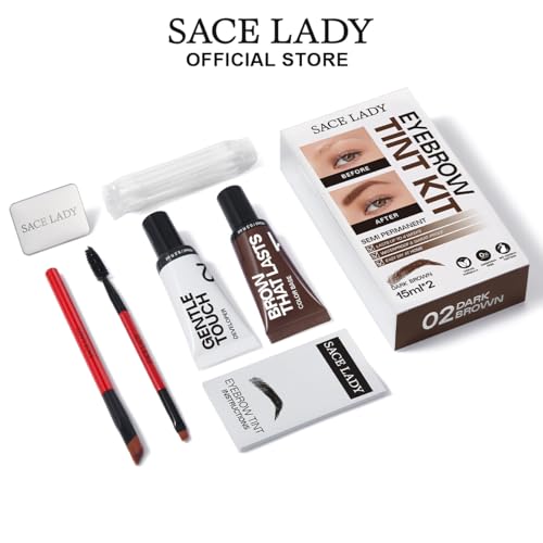 SACE LADY Eyebrow Color Kit for Women, Long Last Effect Up to 4 Weeks, Waterproof Sweat-proof, Natural Brows Cream Color DIY at Home, Vegan & Cruelty Free, 0.5Fl Oz*2 (02 DARK BROWN)
