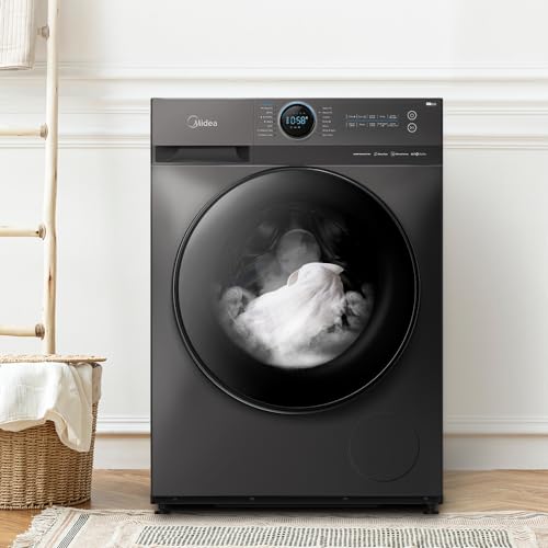 Midea 10KG Front Load Smart Washing Machine with Lunar Dial, 1400 RPM, 14 Programs, Fully Automatic Washer, Digital LED Display, BLDC Inverter, Steam Care, Wi-Fi Connectivity, Titanium MF200W100WBTGCC