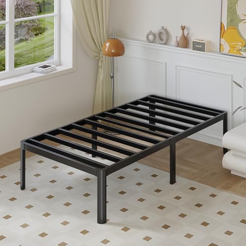 Yicensen Marco de Cama Individual de 36 cm de Altura, Metal Cama Individual con Patas Redondeadas de Esquina Plataforma Resistente Cama Muy Resistente Fácil Montaje, Sin Ruido, Negro