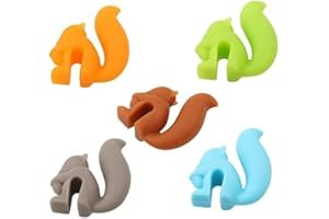 JUNFAMILEE 5Pcs Random Color Cute Squirrel Shape Silicone Tea Bag Holder Cup, Squirrel Drink Markers, Tea Bag Holder for Cup Hanging Tool Mug Candy Colors Gift Set，Tea Bag Coasters，Coffee, Tea and Espresso