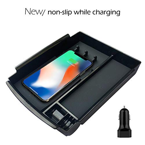 BMZX Car Center Console Armrest Storage Box with Wireless Charging (Prevent Sliping While Charging) for Tesla Model S Model X Fit iPhone Xs Max/Xs/XR/X/ 8/8 Plus, Samsung S9/S9+/S8/S8+/S7/Note 8