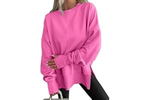 Women Oversized Sweatshirts Thumbhole Long Sleeve Crewneck Sweatshirt Cozy Side Slit Pullover Top Casual Fashion Outfit