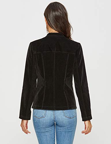 Escalier Women's Suede Jacket Zipper Moto Biker Faux Leather Coat Black L - Thumbnail 6