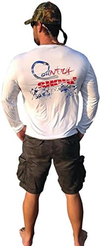 Country Shore American Flag Signature Series White UPF Long Sleeve Shirt - Large