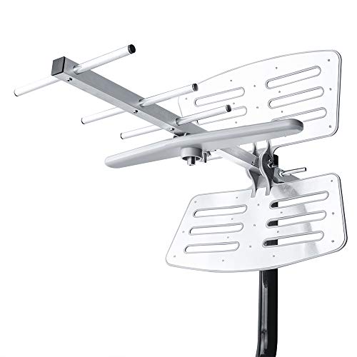 【2019 Newest】 Outdoor TV Antenna, Amplified Digital HDTV Antenna with Mounting Pole, 150+ Miles Range, Support 2 TVs, Amplifier Signal Booster, 33 FT Coax Cable