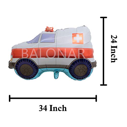 BALONAR 7PCS Train Ambulance Police Car School Bus Fire Truck Tank Foil Balloons Vehicles Balloons for Child Birthday Party Supplies Cute Baby Shower Decorations