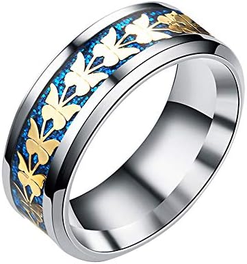 YOMXL Women Men Sliver&Gold Butterfly Wedding Band Ring Sliver Polished Fashion Stainless Steel Band Couples Engagement Rings