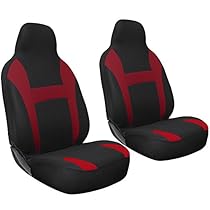 Oxgord 2pc Integrated Flat Cloth Bucket Seat Covers, Universal Fit for CarTruckVanSUV, Airbag , Red Black