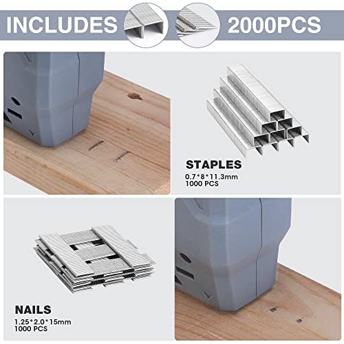 WORKPRO - Cordless Stapler (3.6V, 2000mAh, 2000 Staples, 2 in 1 Multifunction Stapler, Compatible with Type 53 Nails and Staples 8 for DIY Furniture Projects, Woodworking (Grey) | Multifunction Stapler Compatible with Nails and Staples Type 53/8 for DIY, Furniture and Carpentry