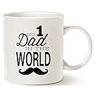 Funny Mustache Dad Coffee Mug Father's Day Day Gifts - NO.1 Dad in The World - Best Birthday Gifts for Dad, Father Ceramic Cup White, 14 Oz by LaTazas