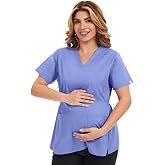 Kitmaz Women's CloudHaven Maternity Scrub Top - V-Neck Soft Stretch Shirt for Pregnancy | 2 Pockets