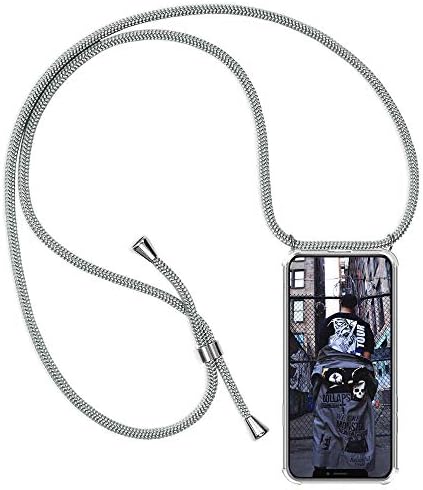 Compatible with iPhone Xs Max Case with Cord Strap, Slim Clear Transparent Soft TPU Silicone Gel Phone Cover with Neck Cord Lanyard Shockproof Drop-Proof Bumper - Silver