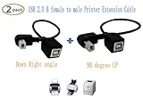 USB 2.0 Type-B Printer Cable,SinLoon(2-Pack) USB 2.0 B Female to Type-B Male (90 Degree UP + Down Right Angle) Printer Short Extension Cable for Printer, Scanner, Mobile HDD and More (UP-Down)