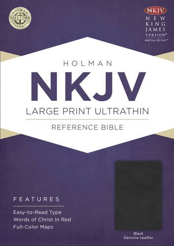 NKJV Large Print Ultrathin Reference Bible, Black Genuine Leather with Ribbon Marker