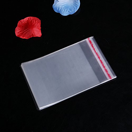 100pcs Crystal Clear Flat Resealable Card Envelopes Adhesive Self-Sealing bag Plastic Flat Cello Wrap Natural Cellophane Favor Candy Cookie Treat Gift Poly Bags Closure Resealable Pouches (6Wx9L)