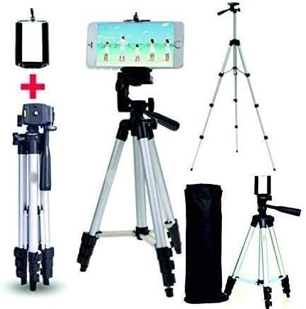 FK MART Adjustable Aluminium Alloy Tripod Stand Holder for Mobile Phones & Camera, 360 mm -1050 mm, 1/4 inch Screw + Mobile Holder Bracket