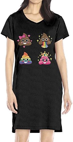 Coleiry Casual Women's Emoji Rainbow Poop V-Neck Tshirt Dress Black L