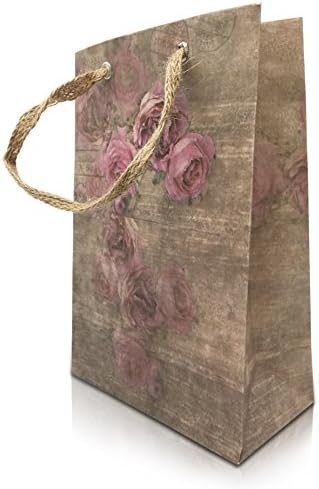 Rustic Gift Bags for Women QTY. 10 Burlap Jute Handles - Bulk Paper Bags for Bridesmaid Wedding Bridal Shower Girl - Large Party Shower Unique Kraft Bags - Romantic Bohemian Artisan (England Flower)