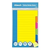 Sticky Divider Notes, Neon Colored, 60 Count - Premium 4 x 6 Self Adhesive Tabbed Markers, 4x6 Ruled Panel, No Residue, For Business and Home Office (11446)