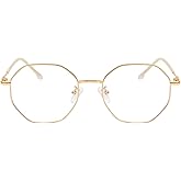Gleyemor Blue Light Glasses for Women Men Vintage Octagonal Metal Gold Frame Computer Glasses