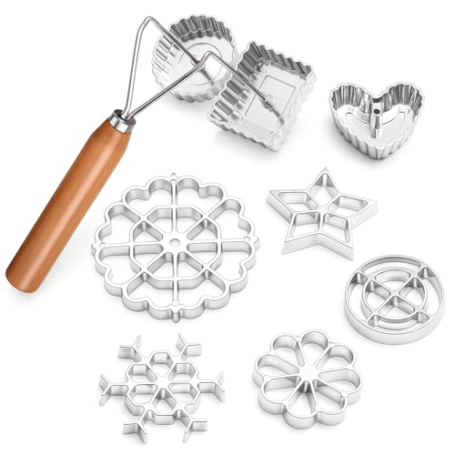 Zhehao 9 Piece Rosette Iron Mold Set with Double Headed Handle Bunuelos Molds with 8 Interchangeable Heads Timbale Cookie Mold Tool for Waffles Cakes Biscuits for Baking Cooking Kitchen