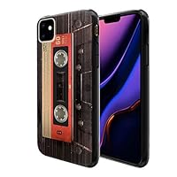 FINCIBO Case Compatible with Apple iPhone 11 6.1 inch 2019, Flexible TPU Black Soft Gel Skin Protector Cover Case for iPhone 11 (NOT FIT 11 Pro) - Red Vintage Cassette