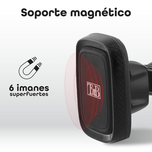 T'nB Sora Magnetic Car Phone Holder - 6 Powerful Magnets - Adjustable Arm - 360° Rotation - 2 in 1 Suction Cup - Carbon Finish - Black