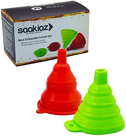 Saakiaz (6 Piece Set) Silicone Collapsible Funnels – Professional Foldable Funnel for Transferring of Liquid, Fluid, Dry Ingredients &amp; Powder -Heat Resistant &amp; Dishwasher Safe | BPA-free