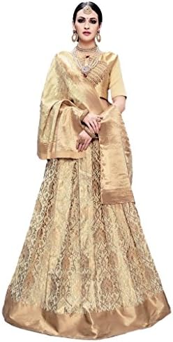 EthnicWear Simple Elegant Beige Banarsi Silk Women Party Festival Wear Embroidery Zari Designer Lehanga Choli