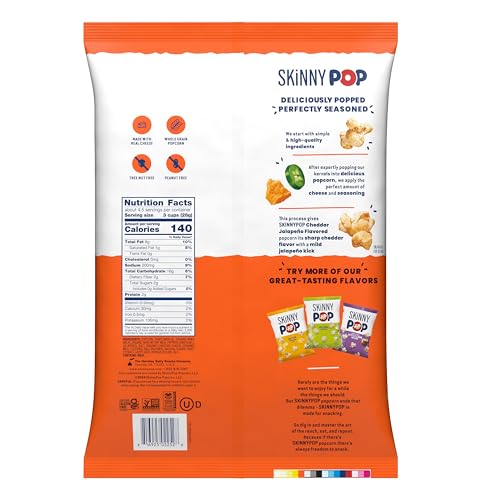 SKINNYPOP POPCORN, CHEDDAR JALAPEÑO, MADE WITH REAL CHEESE, WHOLE GRAIN SNACK, 4.4OZ BAG