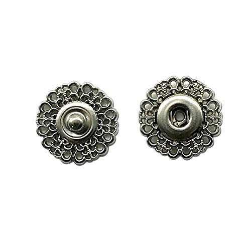 20pcs Metal Snap Buttons Clasp Buttons Hollow Flower Sewing Press Studs Buttons Coat Buttons in Plastic case (Silver, 18mm) Q1752