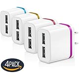 USB Charger, 4-Pack Certified 2.1A 2-Port USB Wall Charger Portable Travel Power Adapter for Apple iPhone X 8/7/6 Plus SE/5S/4S,iPad, iPod,Samsung Galaxy S7 S6, HTC, LG, Table, Motorola And More
