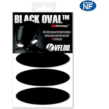 VFLUO BLACK OVAL, 4 retro reflective stickers kit for motorbike Helmet, Night visibility, 3M Technology, Black