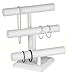 KC Store Fixtures 49132 Jewelry T-Bar Display for Necklace and Bracelets, 3-Tier, White Leatherette, 12 3/4 Inches High