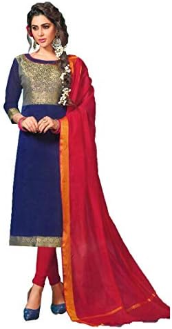 Womens Banarasi Silk Jacquard Churidar Salwar Kameez Unstitched Salwar Suit Material with Santoon Inner & Dupatta Maroon