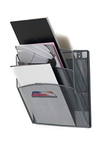 Klickpick Office Hanging Files Wall Mounted Metal Mesh Document File Organizer Magazine Holder Rack Organizer 3 Tier Section Racks Multipurpose Use to Display Files, Magazine, Newspapers (3t Gray) - Thumbnail 2