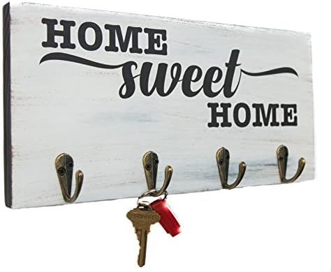 Home Sweet Home Wooden Sign Key Holder, Rustic Farmhouse Decor Made in the USA