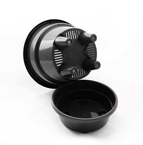 Original HBS Self-Watering Self-Aerating Deep Reservoir Round Traditional Style Planter Flowerpot Maintains Healthy Roots And Soil For Indoor House Plants & Outdoor Garden Patio (8 Inch, Black) - Thumbnail 2