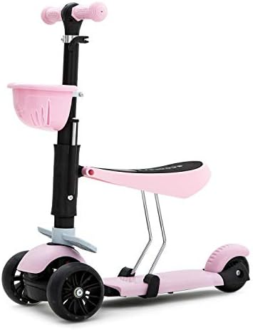 KAMURES 3-in-1 | 3 Wheels Foldable Kick Scooter with Removable Seat for Kids & Toddlers, 4 Adjustable Height Kids Scooter with Extra-Wide PU Flashing Wheels, Best Gift for Baby Age 2-8