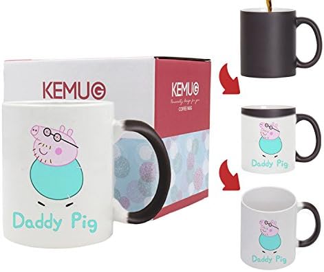 Kemug - Funny 11 oz Mug - Personalised Gift - Peppa pig Daddy Pig Fathers day mug - Heat Color Changing Mug Black