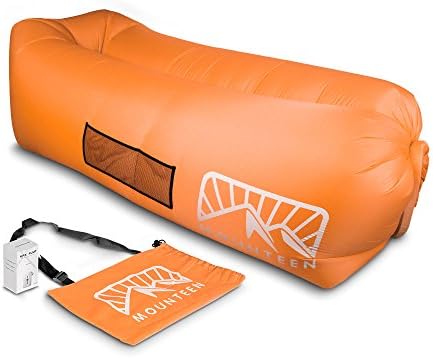 Fast Inflated Air Lounger With Air Valve And Mesh by Mounteen: Inflatable Waterproof Lazy Air Chair Sofa By Wind, Perfect For Beach, Home, Lawn And Camp, Stay Inflated 5 to 8 Hours (Orange+Pump)