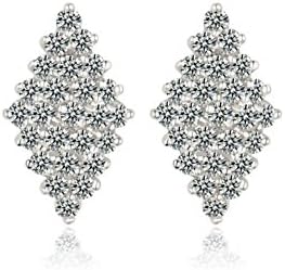 Rhombus Diamond Shape Cluster Cubic Zirconia Women Girls Teens Fashion Earring Stud 18K White Gold Plated