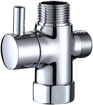 HoststyleZ T-adapter with Shut-off Valve, US Standard of 3 Way Connector T-valve for Bathroom Bidet Sprayer, Brass Brushed Chrome Finish