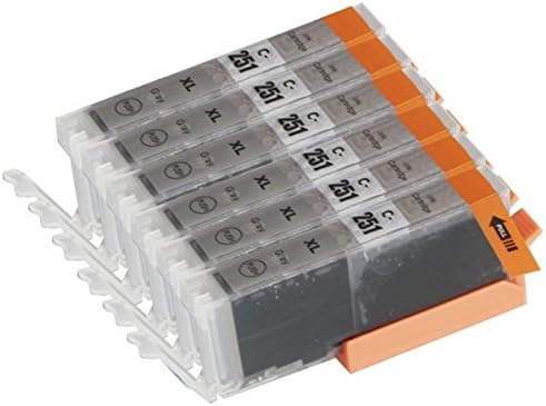 Proosh Compatible 6 Cartridges for CLI-251 XL (CLI-251XL) Non OEM; 6 Grey for use in Compatible Printers: PIXMA MG-5450 MG-5520 MG-6320 MG-6350 MG-6420 MG-7120 MG-7150 iP7250 iP8720 iP8750