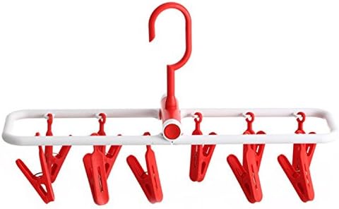 Foldable Plastic Clip Hanger 10 Multifunction Windproof Underwear Socks Drying Wing Type Racks (Red)