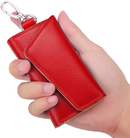 Genuine Leather Key Holder Bag with 2 Card Slots & 6 Hooks, Access