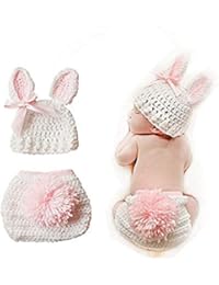 Swovo Baby Outfits Cute Crochet Knit Baby Jumpsuit Photography Props for 0-6 Month Toddler Newborn Pink