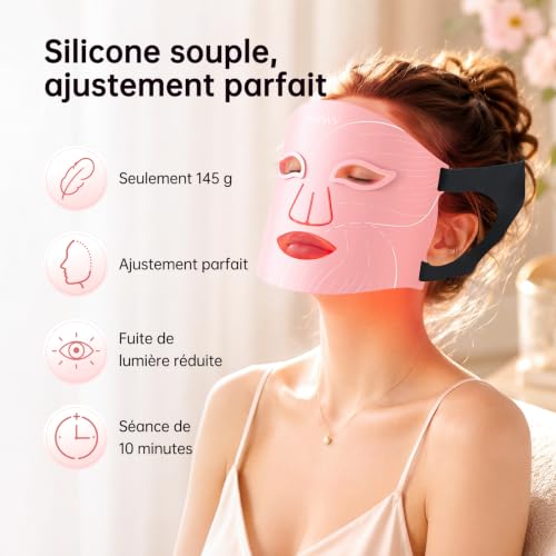 XSSNVV NVV04 Wireless LED Face Mask, 4 Modes Light Therapy Mask Red & Infrared Light 850nm, LED Mask, Remote Control, Autonomy 60 Minutes, Adjustable, with Eye Covering