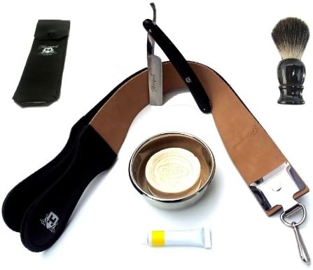 Leather Strop Straight Razor Paste Shaving Soap Bowl Set 6 Pcs