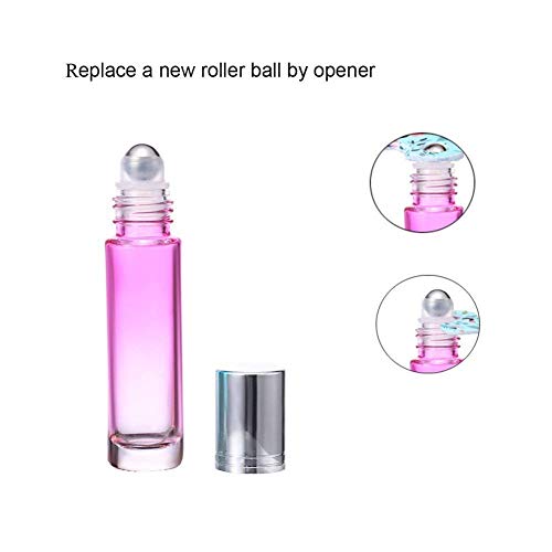 Glass Essential Oil Roller Bottles Empty Bottles 6 Pack with 1 Extra Stainless Steel Roller Ball 8 Black Labels 1 Opener 1 Funnel 1 Dropper (Silver)